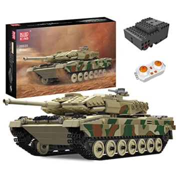 Mould King 20020 MOC Technik Panzer Leopard 2 Tiger-Panzer Ferngesteuert mit elektrischem Gyroskop und Sound Technik Transporter Tank, Technologie Klemmbausteine Bausatz (1091+ pcs) - 1