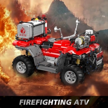 Mould King 23003 Technik ATV Feuerwehr-Motorrad-Modellbausatz, 2,4-G-Fernbedienung und App-Doppelsteuerung, Autocycle, Geländewagen-Bausteinset (über 2100 Teile) - 2