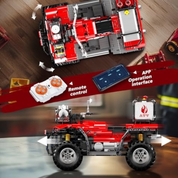 Mould King 23003 Technik ATV Feuerwehr-Motorrad-Modellbausatz, 2,4-G-Fernbedienung und App-Doppelsteuerung, Autocycle, Geländewagen-Bausteinset (über 2100 Teile) - 6