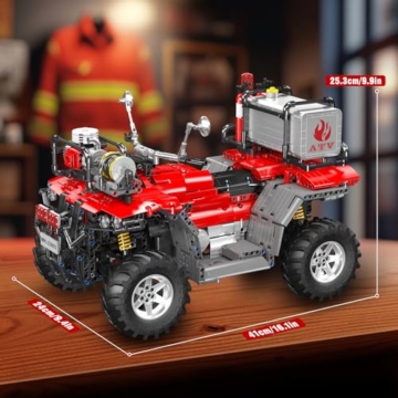 Mould King 23003 Technik ATV Feuerwehr-Motorrad-Modellbausatz, 2,4-G-Fernbedienung und App-Doppelsteuerung, Autocycle, Geländewagen-Bausteinset (über 2100 Teile) - 7