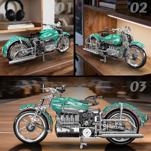 Mould King 23004 MOC Technik Kreatives Amerikanische Motorräder Spielzeug Contraption: Motorrad 1971 Teile Technologie Klemmbausteine Bausatz DIY Modellauto Blocks Set - 3