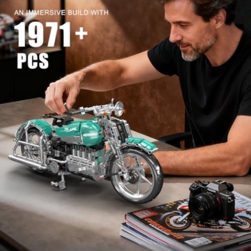 Mould King 23004 MOC Technik Kreatives Amerikanische Motorräder Spielzeug Contraption: Motorrad 1971 Teile Technologie Klemmbausteine Bausatz DIY Modellauto Blocks Set - 6