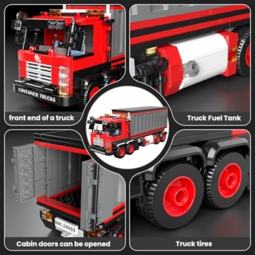 Mould King 24069 Klemmbausteine LKW Spielzeug Bausteine Container LKW Modellbausatz Rot Truck Modell MOC Sammlerstücke Geschenke für 8+ Kinder und Erwachsene (630 Teile) - 6
