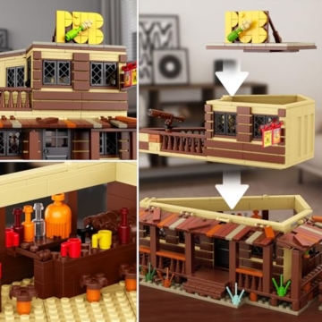 Mould King 24072 Wild West Architecture Building Block Set, Mini Western Saloon Modellbau Spielzeug für Erwachsene, Ideal Haus Zimmer Dekoration Geschenke für Kinder Mädchen Jungen Alter 8+ (800 PCS) - 3