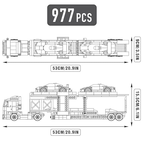 Mould King 24078 Klemmbausteine LKW City Autotransporter mit Sportwagen Bausteine Transport Truck Bausatz Geschenke für Erwachsene(997 Teile) - 2