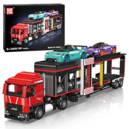 Mould King 24078 Klemmbausteine LKW City Autotransporter mit Sportwagen Bausteine Transport Truck Bausatz Geschenke für Erwachsene(997 Teile) - 1