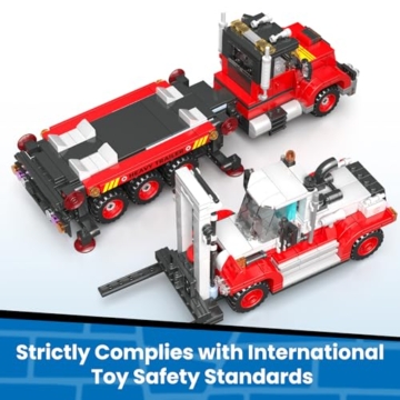 Mould King 24079 Technik Klemmbausteine LKW Gabelstapler Autotransporter Bausteine Modell Gabelstapler Bausatz Baufahrzeug Spielzeug Geschenk für Erwachsene (906 Teile) - 3