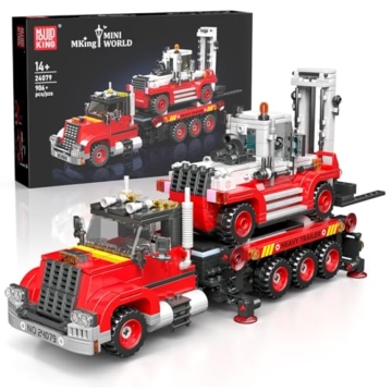 Mould King 24079 Technik Klemmbausteine LKW Gabelstapler Autotransporter Bausteine Modell Gabelstapler Bausatz Baufahrzeug Spielzeug Geschenk für Erwachsene (906 Teile) - 1