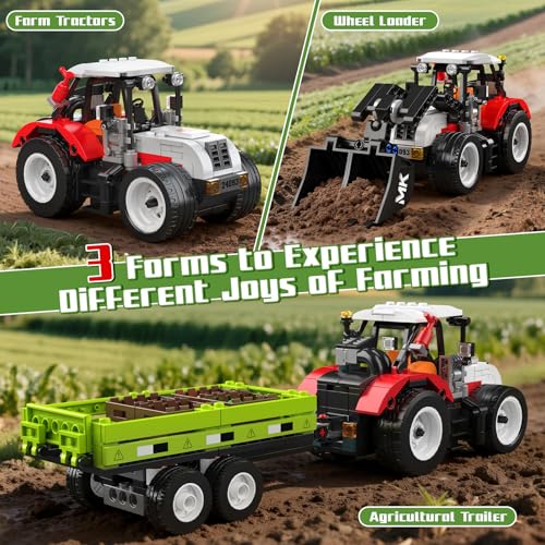 Mould King 24093 Technik Traktor Bausteine - Baufahrzeug Spielzeug mit beweglicher Schaufel und Detachable Agricultural Trailer - Geburtstagsgeschenk für Jungen und Mädchen ab 8 Jahren(504Teile) - 3