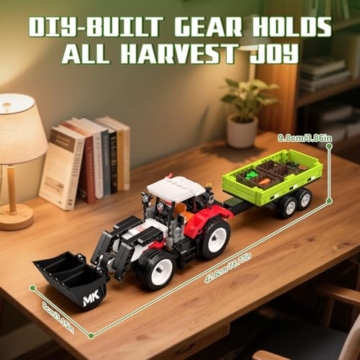 Mould King 24093 Technik Traktor Bausteine - Baufahrzeug Spielzeug mit beweglicher Schaufel und Detachable Agricultural Trailer - Geburtstagsgeschenk für Jungen und Mädchen ab 8 Jahren(504Teile) - 5