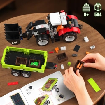 Mould King 24093 Technik Traktor Bausteine - Baufahrzeug Spielzeug mit beweglicher Schaufel und Detachable Agricultural Trailer - Geburtstagsgeschenk für Jungen und Mädchen ab 8 Jahren(504Teile) - 6