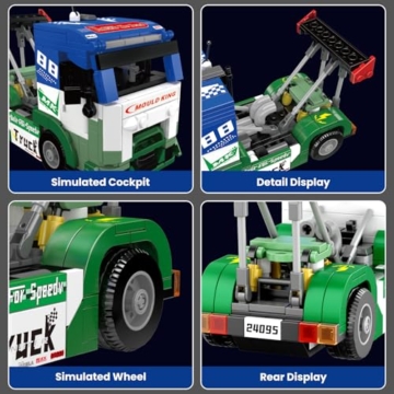 Mould King 24095 Renn-LKW Modell Bausteint, Kreative Technik Rennlastwagen Klemmbausteine Set Auto Modell Block, Renntruck Geeignet für 8+ Kinder/Erwachsene/Sammler (510 Stücke) - 3