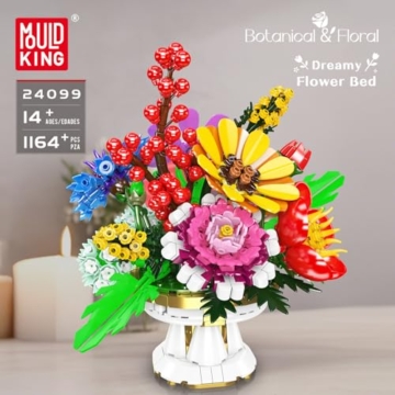 Mould King 24099 Traum-Blumenkorb Baustein-Blumenstrauß | Realistische Blumen mit bunten Blüten und Grün | Unverwelkliches Baustein-Dekor | Ideal für Zuhause | Ab 14 Jahren Erwachsenen-Geschenk - 2