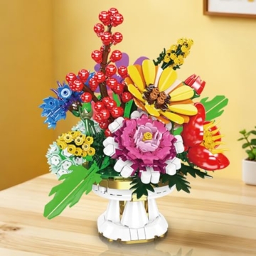 Mould King 24099 Traum-Blumenkorb Baustein-Blumenstrauß | Realistische Blumen mit bunten Blüten und Grün | Unverwelkliches Baustein-Dekor | Ideal für Zuhause | Ab 14 Jahren Erwachsenen-Geschenk - 3