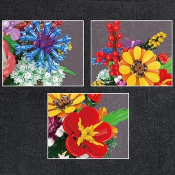 Mould King 24099 Traum-Blumenkorb Baustein-Blumenstrauß | Realistische Blumen mit bunten Blüten und Grün | Unverwelkliches Baustein-Dekor | Ideal für Zuhause | Ab 14 Jahren Erwachsenen-Geschenk - 6
