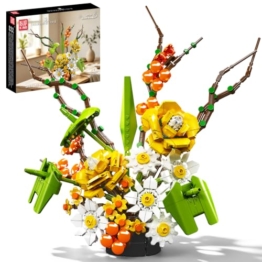 Mould King 24100 Blumenstrauß Klemmbausteine, Blumen-Bausatz mit Sockel - 1