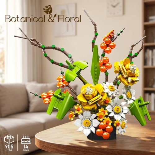 Mould King 24100 Blumenstrauß Klemmbausteine, Blumen-Bausatz mit Sockel - 2