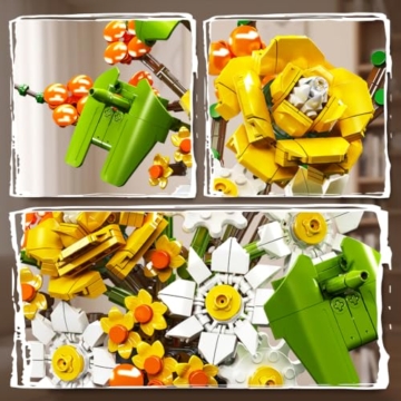 Mould King 24100 Blumenstrauß Klemmbausteine, Blumen-Bausatz mit Sockel - 3