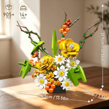 Mould King 24100 Blumenstrauß Klemmbausteine, Blumen-Bausatz mit Sockel - 4