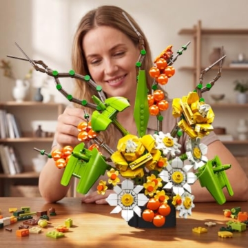 Mould King 24100 Blumenstrauß Klemmbausteine, Blumen-Bausatz mit Sockel - 5