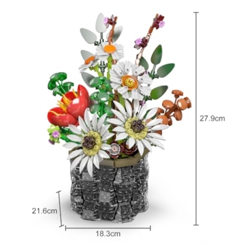 Mould King 24107 Blumen-Baustein-Set (mit Vase) | Sonnenblumen, Tulpen und Gänseblümchen | Künstliche Blumen DIY-Modell, kreative Serie für künstliche Pflanzenstrauß-Bastelsets 1157+Teile - 2