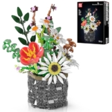 Mould King 24107 Blumen-Baustein-Set (mit Vase) | Sonnenblumen, Tulpen und Gänseblümchen | Künstliche Blumen DIY-Modell, kreative Serie für künstliche Pflanzenstrauß-Bastelsets 1157+Teile - 1