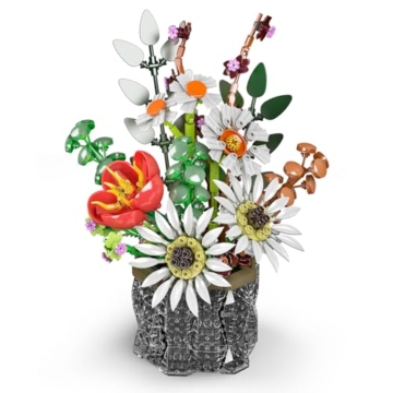Mould King 24107 Blumen-Baustein-Set (mit Vase) | Sonnenblumen, Tulpen und Gänseblümchen | Künstliche Blumen DIY-Modell, kreative Serie für künstliche Pflanzenstrauß-Bastelsets 1157+Teile - 5