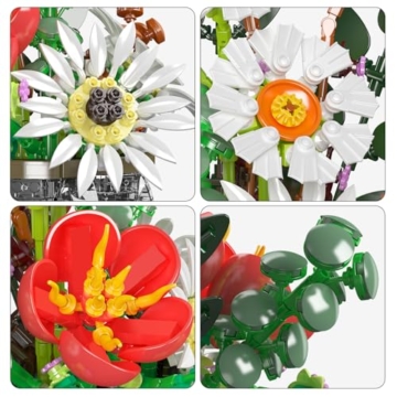 Mould King 24107 Blumen-Baustein-Set (mit Vase) | Sonnenblumen, Tulpen und Gänseblümchen | Künstliche Blumen DIY-Modell, kreative Serie für künstliche Pflanzenstrauß-Bastelsets 1157+Teile - 6