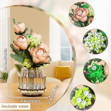 Mould King 24109 Klemmbausteine Blumen Rosa Rosen Blumen Bausteine mit Vase Pflanzen Bausteine Botanical Collection Geschenk für Erwachsene (981 Teile) - 3