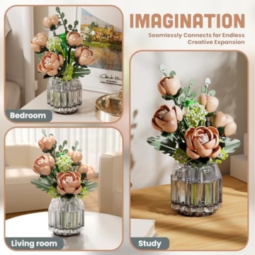 Mould King 24109 Klemmbausteine Blumen Rosa Rosen Blumen Bausteine mit Vase Pflanzen Bausteine Botanical Collection Geschenk für Erwachsene (981 Teile) - 5