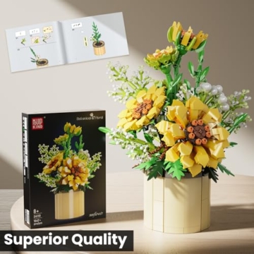 Mould King 24110 Klemmbausteine Blumen Sonnenblumen Blumen Botanical Bausteine mit Vase Sockel Topf Pflanze Bausteine Blumenstrauß Bausatz Sammlerstücke Geschenke (1047 Teile) - 2