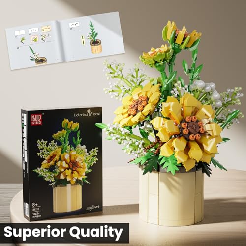 Mould King 24110 Klemmbausteine Blumen Sonnenblumen Blumen Botanical Bausteine mit Vase Sockel Topf Pflanze Bausteine Blumenstrauß Bausatz Sammlerstücke Geschenke (1047 Teile) - 2