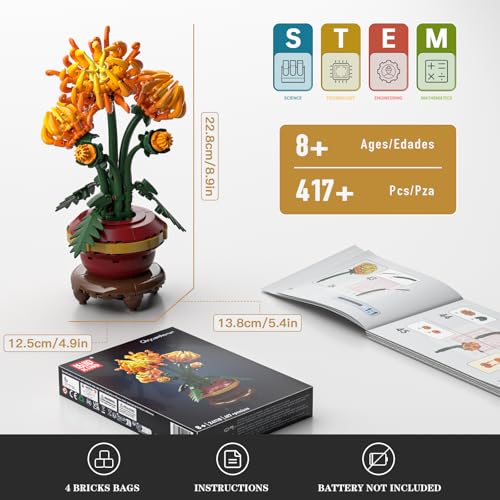 Mould King 24118 Klemmbausteine Pflanzen Blumen Chrysantheme Blumen Bausteine für Mädchen mit Vase Künstliche Blumenstrauß Bauspielzeug Kreatives Geschenk für Erwachsene(417 Teile) - 2