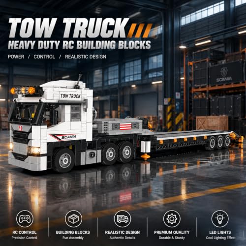 Mould King 24135 Technik Tieflader-Transportwagen Baustein-Modell | 927+ Teile Schwerer Sattelzug-Bauset | Abnehmbare Zugmaschine, verstellbare Pritsche und klappbare Laderampe | Ab 14 Jahren - 2