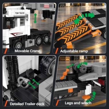 Mould King 24135 Technik Tieflader-Transportwagen Baustein-Modell | 927+ Teile Schwerer Sattelzug-Bauset | Abnehmbare Zugmaschine, verstellbare Pritsche und klappbare Laderampe | Ab 14 Jahren - 3