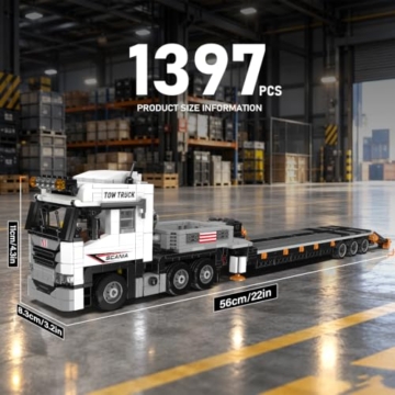 Mould King 24135 Technik Tieflader-Transportwagen Baustein-Modell | 927+ Teile Schwerer Sattelzug-Bauset | Abnehmbare Zugmaschine, verstellbare Pritsche und klappbare Laderampe | Ab 14 Jahren - 4