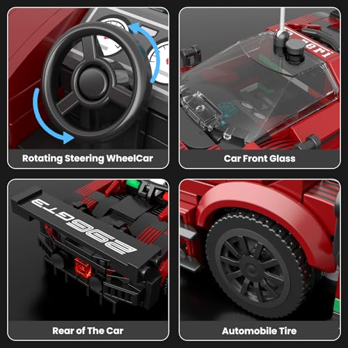 Mould King 27087 Technik Sportwagen Bausteinsets mit Acryl Vitrine Modellautos zum Sammeln, Geschenke für Kinder ab 8+ Jahren/Erwachsene Sammler Enthusiasten, (416 Teile) - 3
