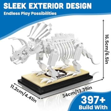 Mould King 29006 Klemmbausteine Dinosaurier Skelett Bausatz Triceratops Tier Fossilien Bausteine Set mit Sockel Sammlerstücke Geschenke für Erwachsene und Jugendliche (397 Teile) - 2