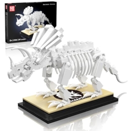 Mould King 29006 Klemmbausteine Dinosaurier Skelett Bausatz Triceratops Tier Fossilien Bausteine Set mit Sockel Sammlerstücke Geschenke für Erwachsene und Jugendliche (397 Teile) - 1