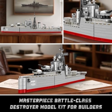 Mould King Bartel-Klasse Zerstörer Kriegschiff Klemmbausteine Technik, MOC Groß WWII Militär-Kriegsschiff Spielzeug Modell, Marine-Schlachtschiff Bausatz für Erwachsene (1815+ PCS) - 3
