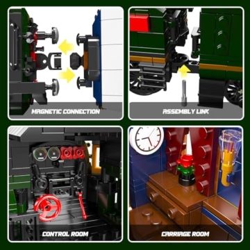 Mould King Technik Orient Express Dampflokomotive Bausatz, Ferngesteuerter Technik Zug mit LED-Beleuchtung, Eisenbahn Modellbausatz für Erwachsene ab 14 Jahren (3898 Teile) - 2