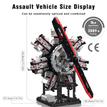 Mould King Technik Radialflugmotor Bausteine Modell, Engine Modellbausatz Klemmbausteine für Erwachsene, MOC Benzinmotor als Spielzeug/Geschenk/Sammlerstücke (3089 Teile) - 2