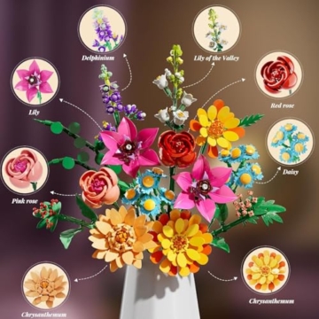Muttertag 891-teiliger Blumenstrauß-Bausatz, Künstliche Pflanzen-Blumen-Kit | Spielzeug für Kinder, botanische Sammlung für Erwachsene (Frauen/Mädchen), Geburtstag Geschenk für Mama, Ehefrau, Mutter - 3