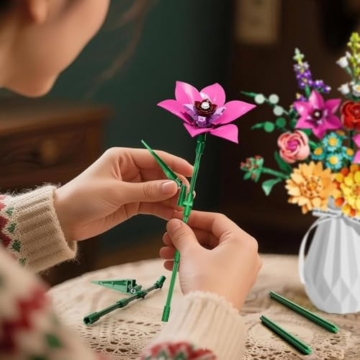 Muttertag 891-teiliger Blumenstrauß-Bausatz, Künstliche Pflanzen-Blumen-Kit | Spielzeug für Kinder, botanische Sammlung für Erwachsene (Frauen/Mädchen), Geburtstag Geschenk für Mama, Ehefrau, Mutter - 4