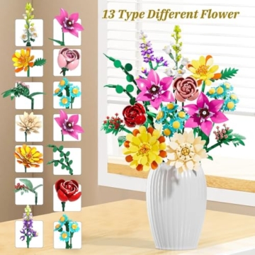 Muttertag 891-teiliger Blumenstrauß-Bausatz, Künstliche Pflanzen-Blumen-Kit | Spielzeug für Kinder, botanische Sammlung für Erwachsene (Frauen/Mädchen), Geburtstag Geschenk für Mama, Ehefrau, Mutter - 5