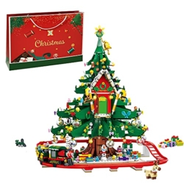 Myste Weihnachten Bausteine Bauset, 2126 Teile 2022 Weihnachten Baumhaus Zug Adventskalender Modular Haus Architektur Modell, Klemmbausteine Kompatibel mit Lego Weihnachten, 35 x 40 x 35cm