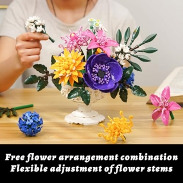 NERCISU Botanicals Botanische Sammlung Blumenstrauß Bausätze mit Vase, Blumendeko, Künstliches Blumen, Bunte Heimdekoration, Bauspielzeug, Geschenke für Frauen und Mädchen ab 14 Jahren (1081 Teile) - 3