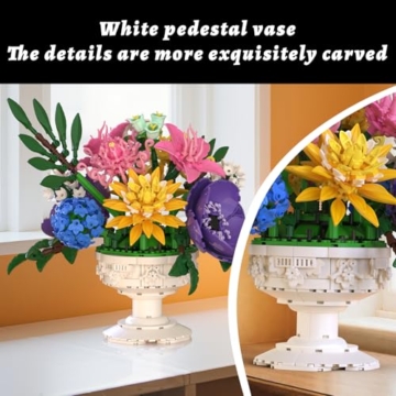 NERCISU Botanicals Botanische Sammlung Blumenstrauß Bausätze mit Vase, Blumendeko, Künstliches Blumen, Bunte Heimdekoration, Bauspielzeug, Geschenke für Frauen und Mädchen ab 14 Jahren (1081 Teile) - 4