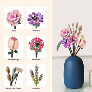 Otekuvic Klemmbausteine Blumenstrauß Rosen – 547 Teile Botanical Building Blocks, DIY Blumen Bouquet zum Bauen, künstliche Blumen Deko für Zuhause, Geschenkidee für Erwachsene - 2