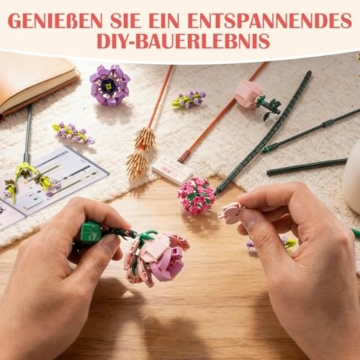 Otekuvic Klemmbausteine Blumenstrauß Rosen – 547 Teile Botanical Building Blocks, DIY Blumen Bouquet zum Bauen, künstliche Blumen Deko für Zuhause, Geschenkidee für Erwachsene - 4